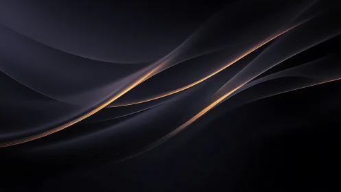 Golden wave light trails on deep black minimal backdrop.