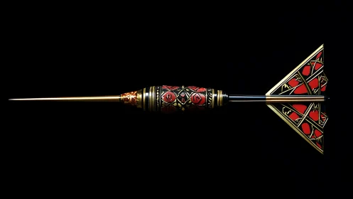 Ornate red and gold dart rendered against deep black background