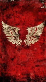 Weathered white wings spread over distressed crimson field