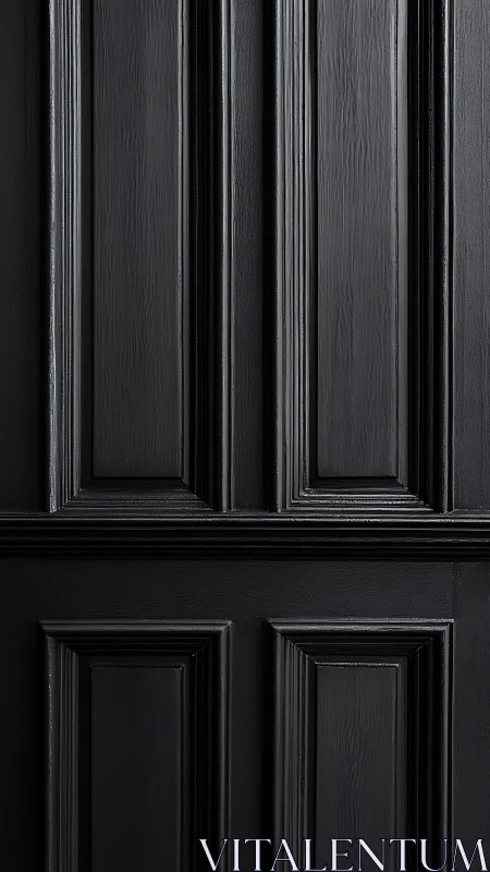 Black paneled wooden door with classic rectangular molding.