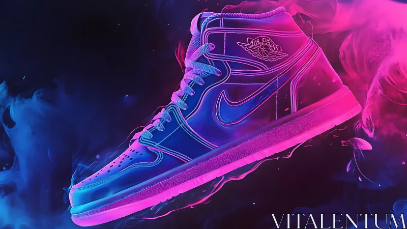 Neon high-top sneaker in vaporwave gradient lighting profile.