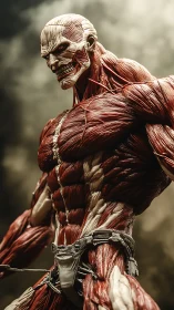 Muscular humanoid titan character stands in dramatic light