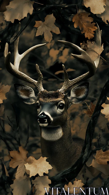 Autumn antlered sentinel watching through bronze forest hush.
