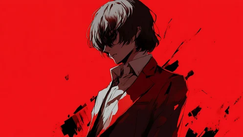 Crimson silence sharpens the lone figure’s hidden resolve