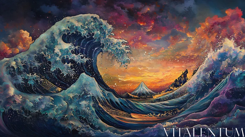 Dramatic chromatic seascape reimagines iconic great wave motif