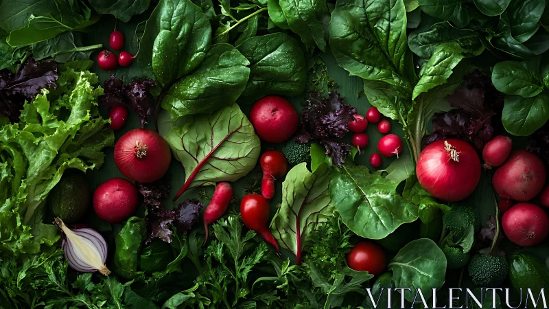 Crimson harvest nestled in emerald greens, crisp and glowing.