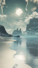 Monumental Coastal Dreamscape with Ethereal Lighting.