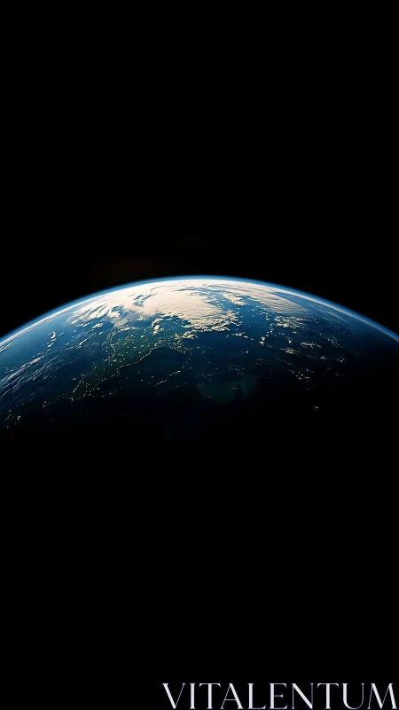 Earth horizon seen from space with illuminated night regions.