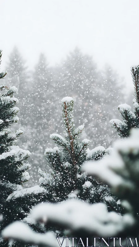 Snow-dusted pine trees welcome a calm winter snowfall