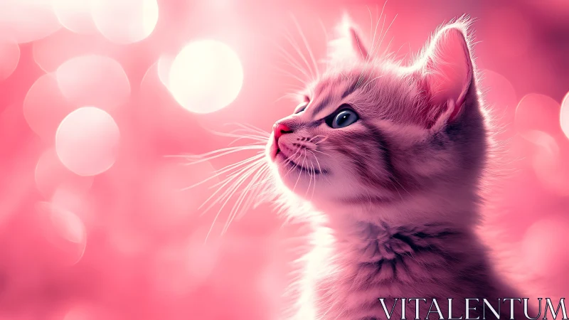 Pink Feline Portrait with Bokeh Background Effect.