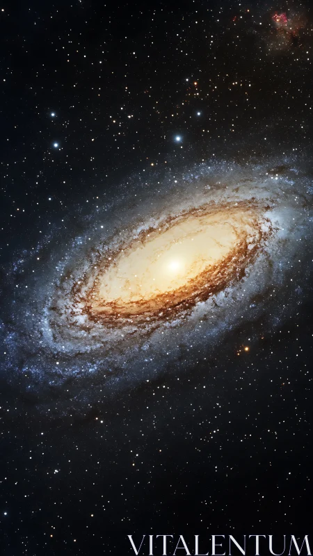 Golden spiral galaxy glows amid dense star field