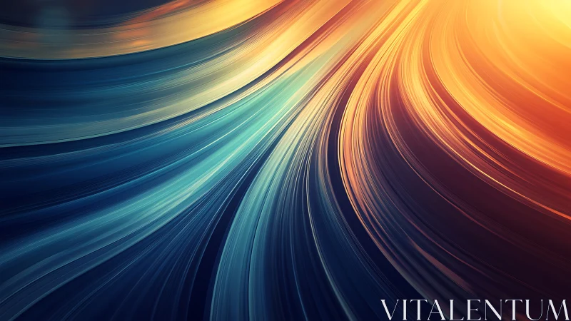 Curved blue and orange light streaks in abstract motion.