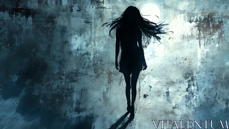 Midnight silhouette drifts through a windswept lunar hush