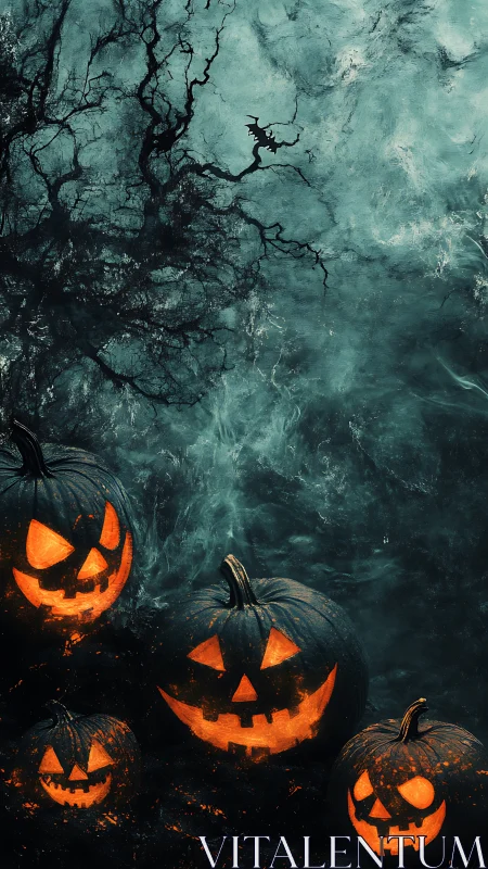 Glowing jack o&rsquo;lantern friends share a moody Halloween night