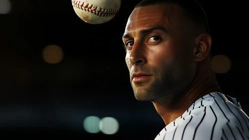Baseball player locks eyes with camera under stadium lights