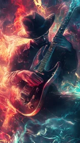Guitarist ignites swirling fire and neon smoke on stage