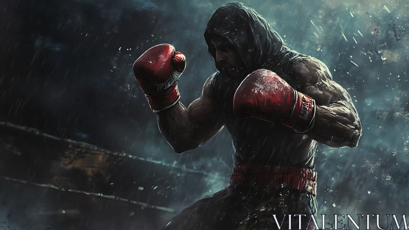 Boxer in Rain - Gritty Urban Fighter Stance.