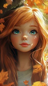 Autumn-eyed daydreamer under a crown of tumbling leaves.