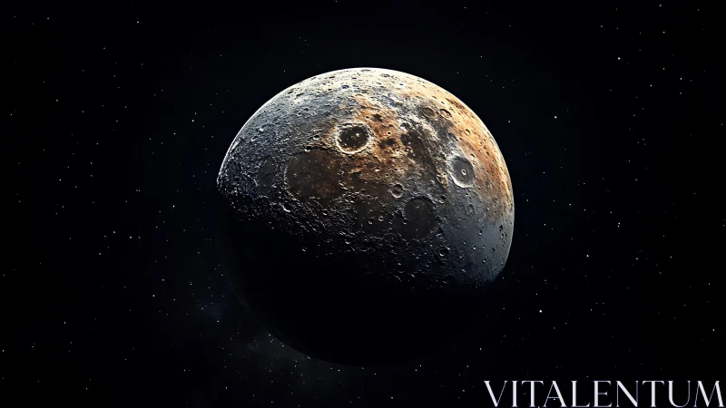 Lunar surface rendering with visible craters and shadowed limb.