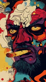 Abstract male portrait with cigar in layered graphic style.