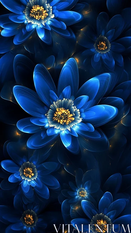 Fractal blue lotus cluster with luminous petal architecture.
