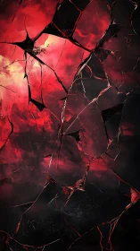 Fractured red abstract texture with cracked glass surface.