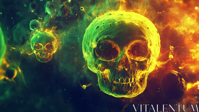 Luminous toxic skull nebula in volatile cosmic plasma field.