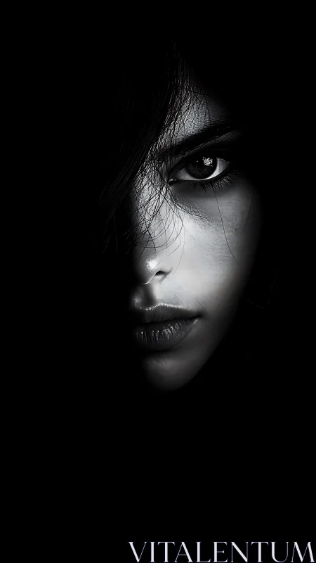 Monochrome partial portrait with extreme low key contrast lighting.