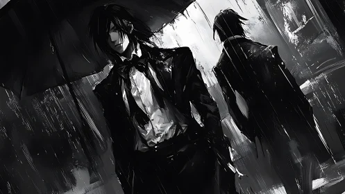 Elegant strangers share a rainy night of quiet mystery.