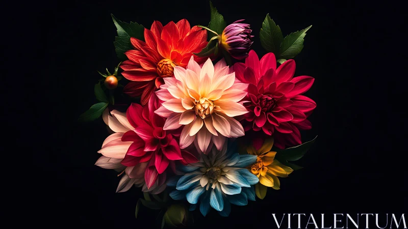 Vibrant Dahlia Cluster on Dark Background