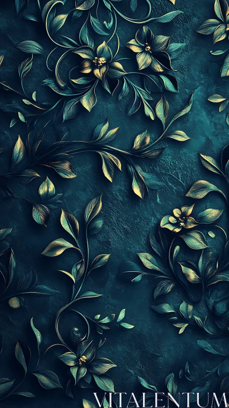 Ornate teal relief with gilded floral arabesque detailing.