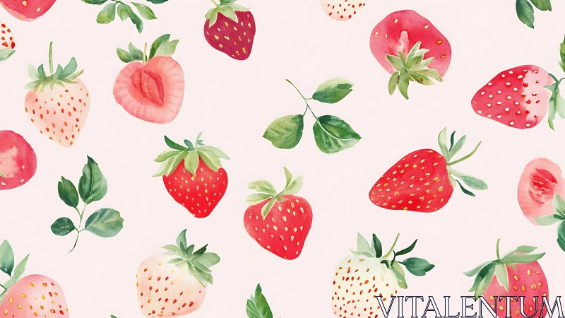 Watercolor strawberry pattern with soft botanical repetition.