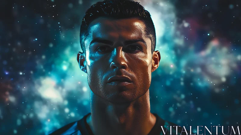 Star-forged athlete under swirling galactic floodlights.