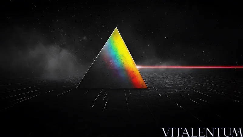 Prismatic pyramid glows gently as a lone red beam passes