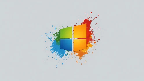 Color-splashed window logo brightens a calm gray space.