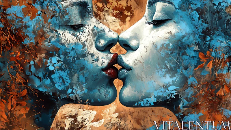 Textured Portrait with Contrasting Blue and Rust Aesthetic