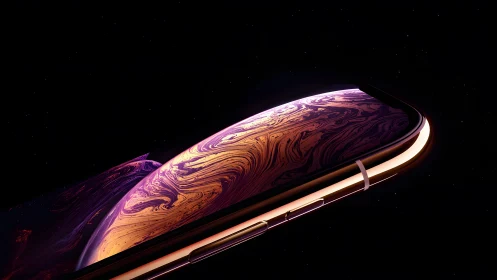 Modern smartphone with cosmic swirls in a sleek, futuristic style.