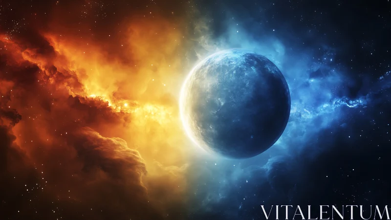 Celestial world drifts between blazing fire and calming ice