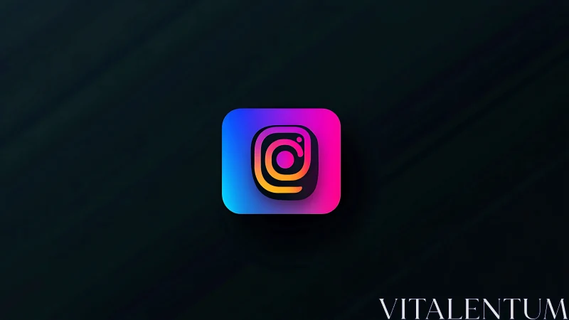 Gradient social media camera icon on dark minimal background.