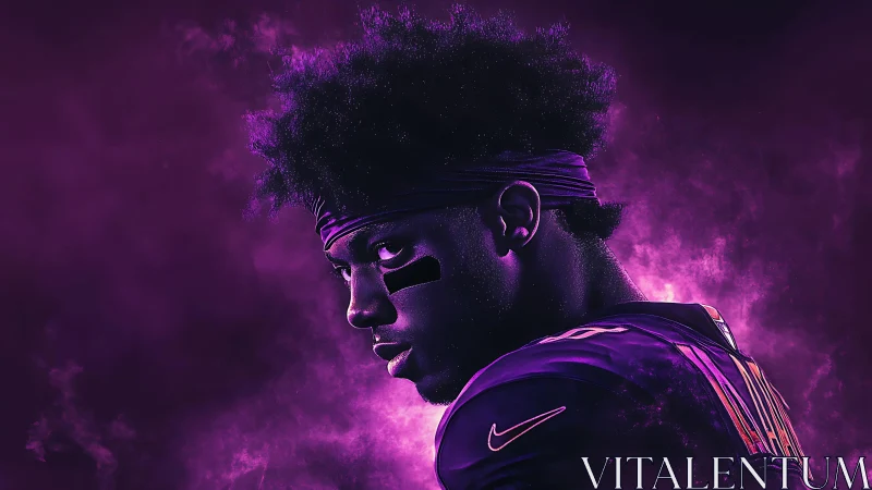 Electric purple football portrait glows with quiet intensity