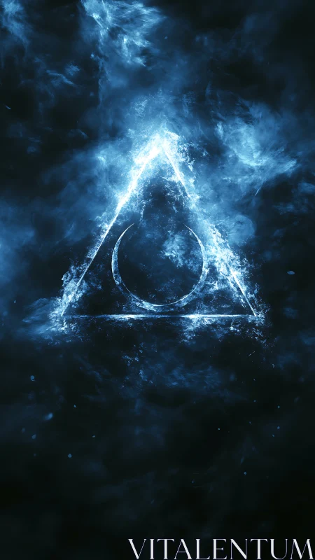 Glowing blue triangular symbol encloses partial circular arc