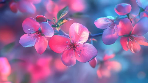 Neon Blossom Garden in Blue and Pink Glow.