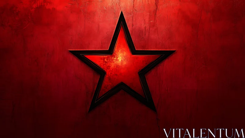 Bold red star emblem glows against distressed concrete wall