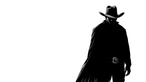 Shadowed cowboy drifter striding across a blank horizon.