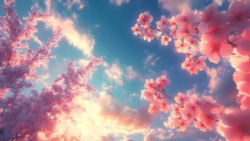 Sky-blooming cherry dreams under a pastel sunrise glow.