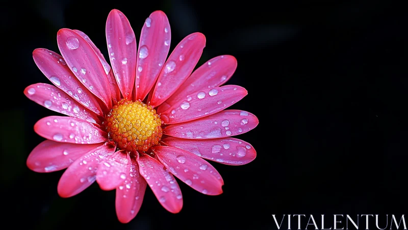 Pink Gerbera Daisy Glistening with Morning Dew Drops.