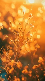 Golden meadow whispers glowing softly in warm sunset light.