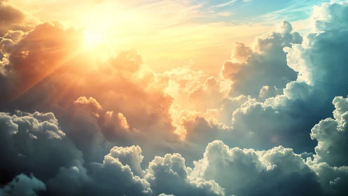 Radiant sunrise bursts through towering clouds in vivid color