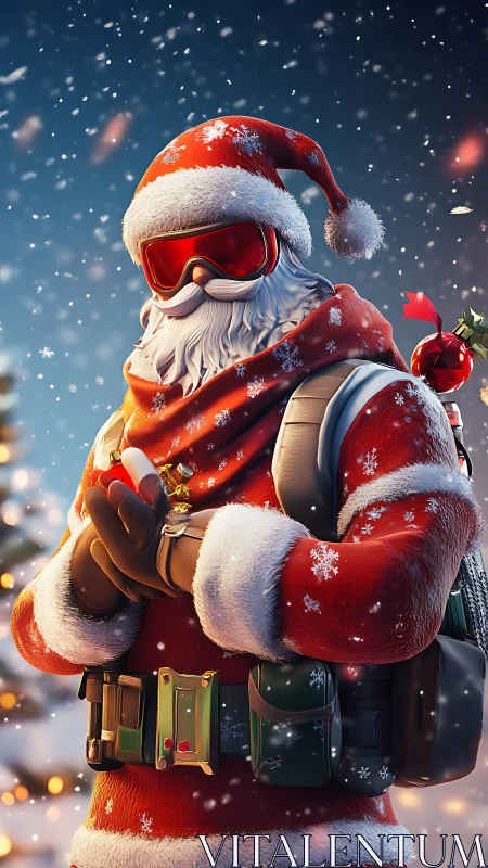 Tactical winter Santa avatar with high-detail 3D rendering.