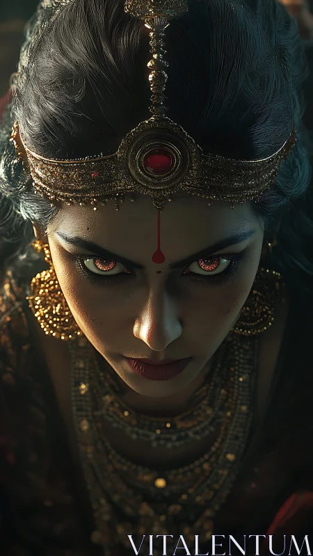 Divine gaze rendered in ornate regal portrait lighting